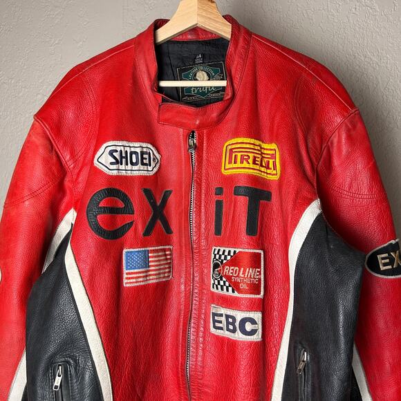 Vintage Pirelli Exit 7 Size 54 XXL Tru Fit Real Leather Red Racing Jacket - Picture 2 of 7